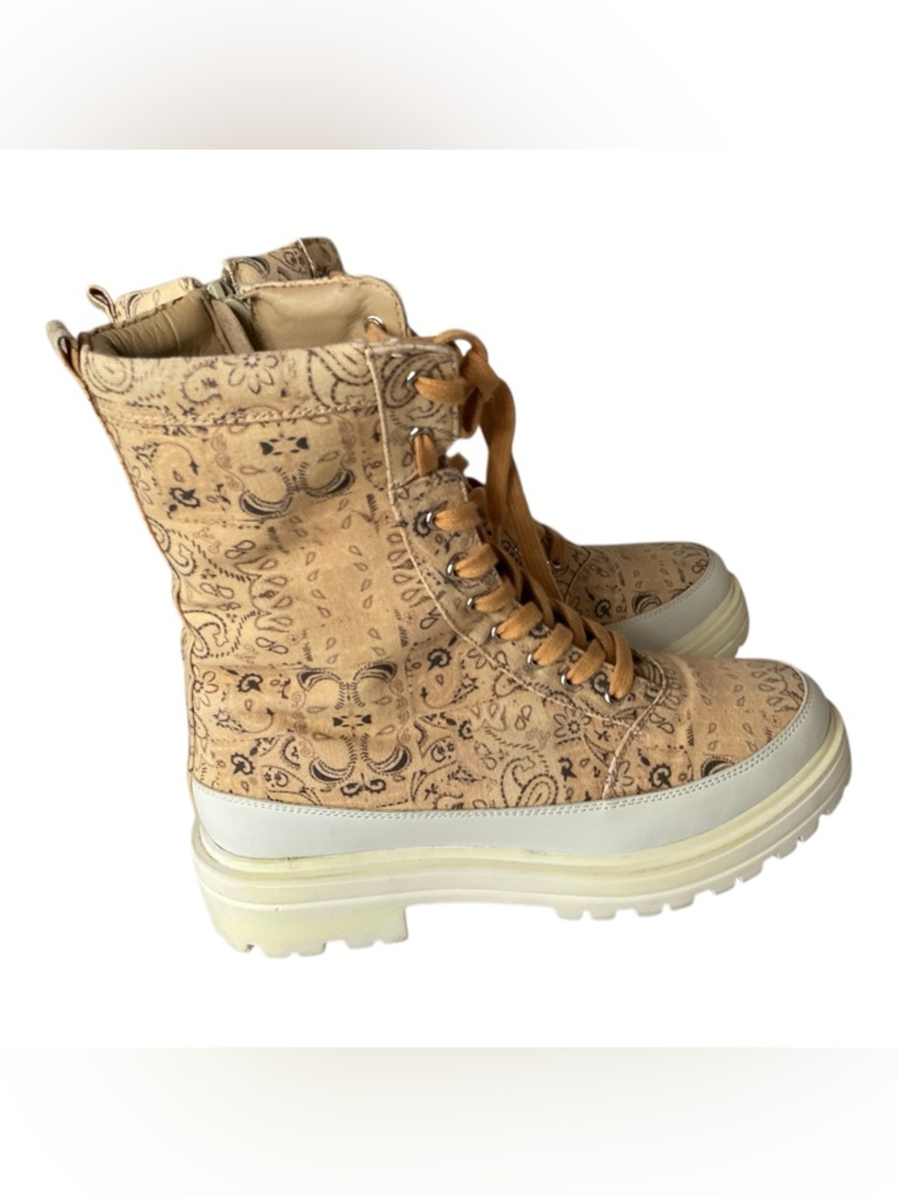 Free People Bandana Print Combat Boots 39 Chunky Lug Sole Lace Up